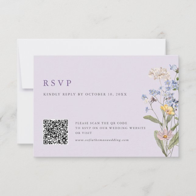 Lavender Spring Wildflower Meadow Wedding QR Code RSVP Karte (Vorderseite)