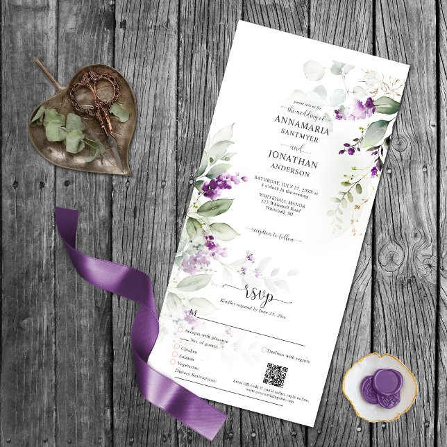 Lavender Stems Greenery Wedding All In One Einladung (Von Creator hochgeladen)