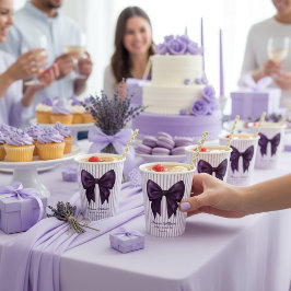 Lavender Stripe Purple Bow Baby Shower Pappbecher