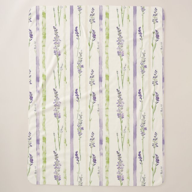 Lavender Stripes Floral Birthday Sherpadecke (Vorderseite)