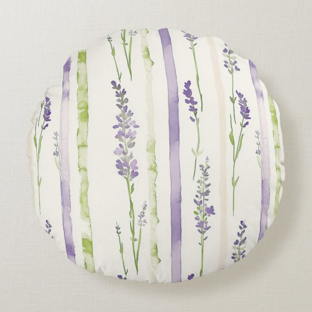 Lavender Stripes Floral   Rundes Kissen (Vorderseite)
