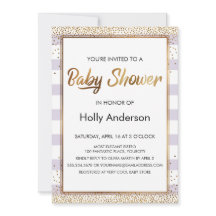 Lavender Stripes Gold Confetti Script Baby Dusche
