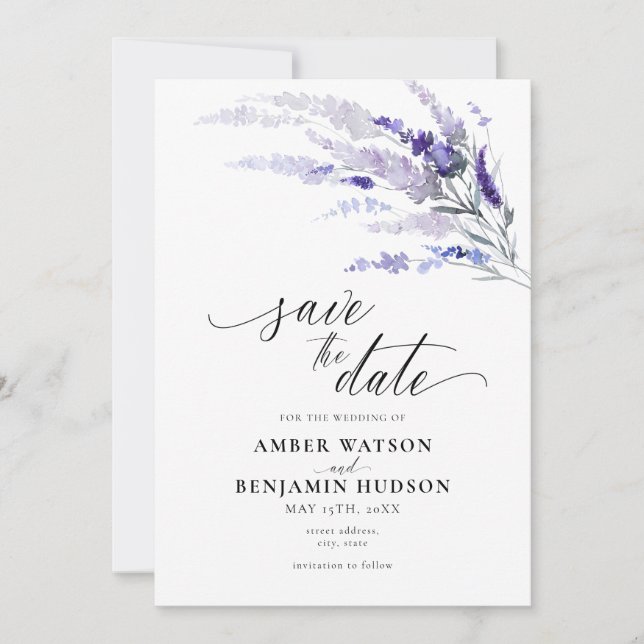 Lavender Summer Floral Lilac Lila Save the Date Einladung (Vorderseite)