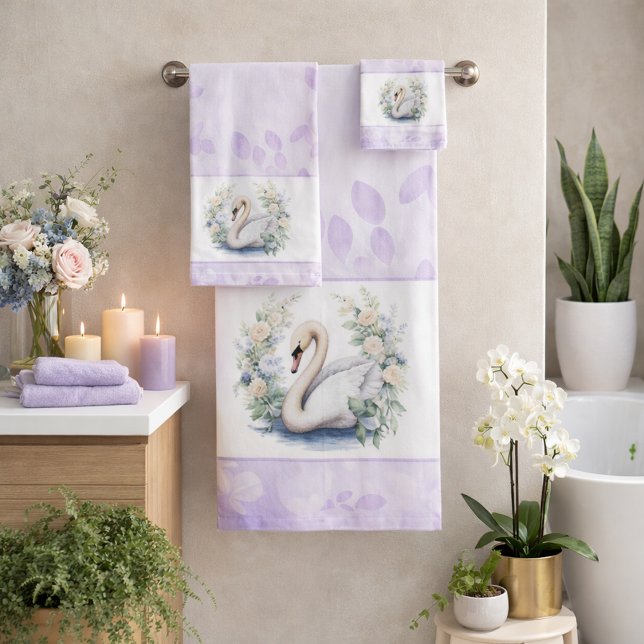 Lavender Swan and Floral Towel Set  (Von Creator hochgeladen)