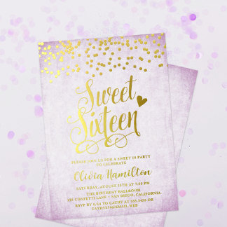 Lavender Sweet 16 Gold Confetti Folieneinladung