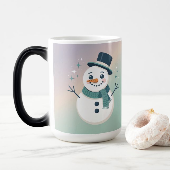 Lavender Teal Sparkling Snowman Morphing Mug Verwandlungstasse (Mit Donut)