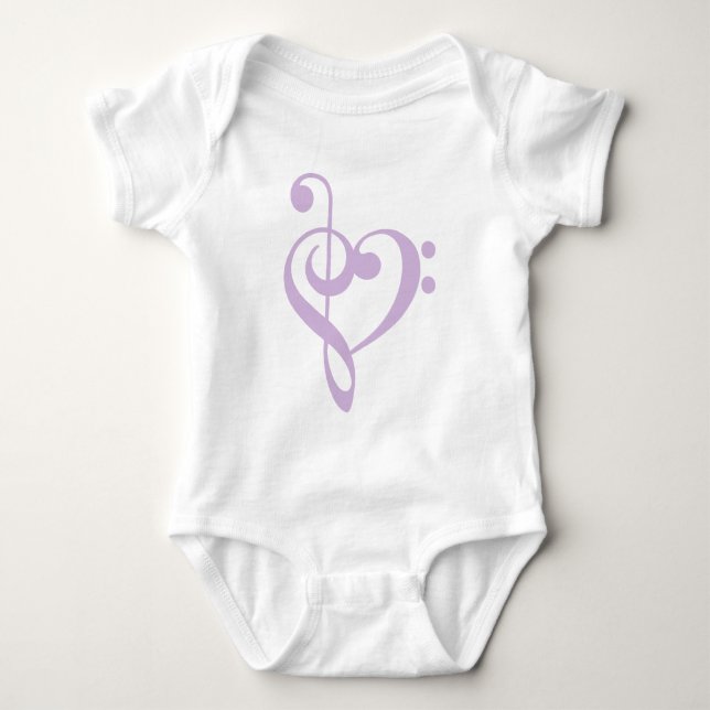 Lavender Treble Clef & Bass Clef Herz Baby Strampler (Vorderseite)