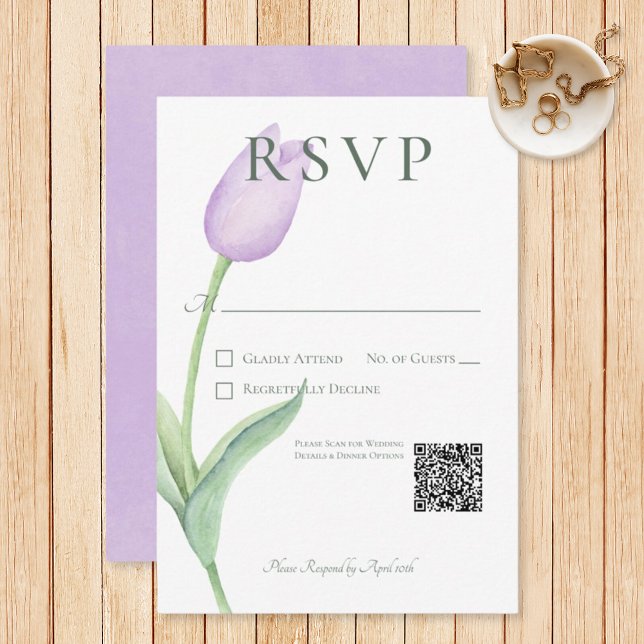 Lavender Tulip Solo Lila Moderne Hochzeit RSVP Karte (Von Creator hochgeladen)