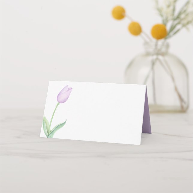 Lavender Tulip Solo Modernes Lila Hochzeitszelt Platzkarte (Vorderseite)