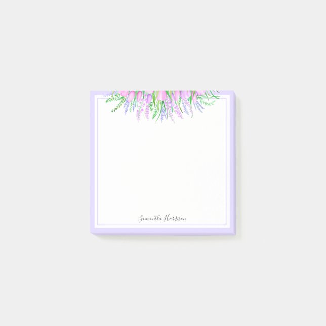 Lavender Tulips Bouquet Spring Vibes Floral 3x3 Post-it Klebezettel (Vorderseite)