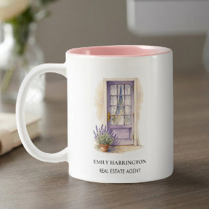 Lavender-Tür-Aquarell-Logo Immobilienmakler Zweifarbige Tasse