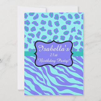 Lavender Türkise Zebra Leopard Skin Quinceañera Einladung