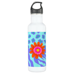 Lavender & Turquoise Zebra & Cheetah Orange Blume Trinkflasche