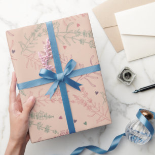 Lavender Twig Hearts Zeichnend Minimalistisch Geschenkpapier