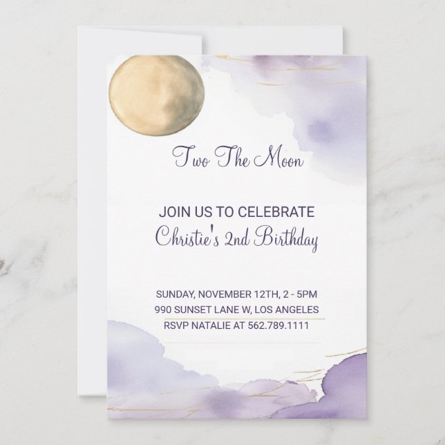 Lavender Two The Moon 2e Anniversaire Invitation (Devant)