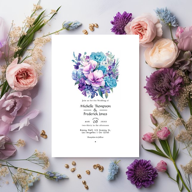 Lavender und Aqua Floral Wedding Einladung (Von Creator hochgeladen)