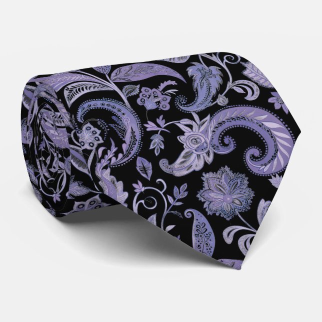 Lavender und Black Paisley Neck Tie Krawatte (Gerollt)