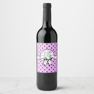Lavender und Black Polka Dot White Bow personalisi Weinetikett