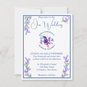 Lavender und Blue Hue Floral Wedding Einladung