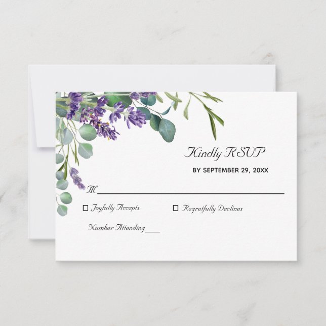 Lavender und Eucalyptus Elegant Wedding RSVP Card Karte (Vorderseite)