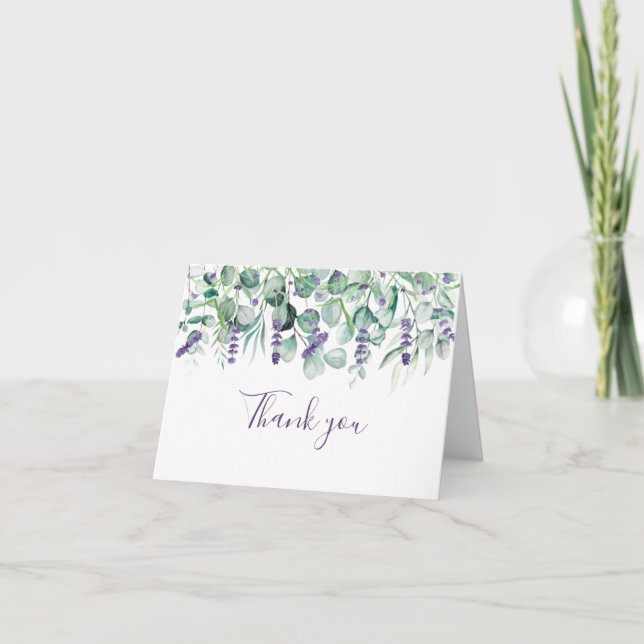 Lavender und Eukalyptus Floral Wedding Vielen Dank Dankeskarte (Vorderseite)