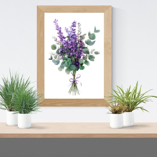 Lavender und Eukalyptus Grünpflanzen Blütenpflanze Poster (Lavender Eucalyptus Watercolor Wall Art poster print)