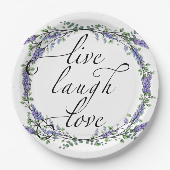 Lavender und Eukalyptus Live Laugh Liebe Pappteller (Vorderseite)