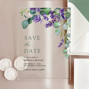 Lavender und Eukalyptus Wedding Speichern Sie das Acryleinladungen