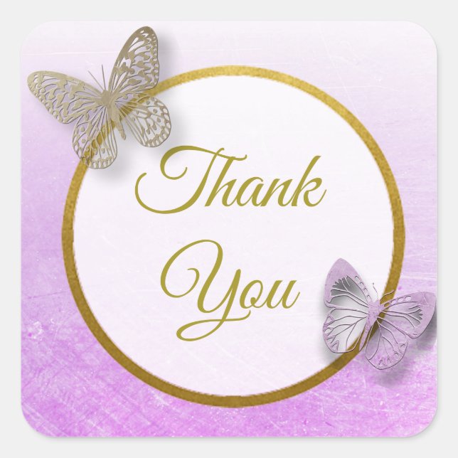 Lavender und Gold Butterfly Danke Stickers (Vorderseite)