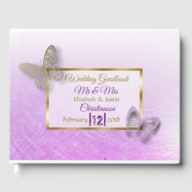 Lavender und Gold Butterfly Wedding Book Gästebuch (Vorderseite)