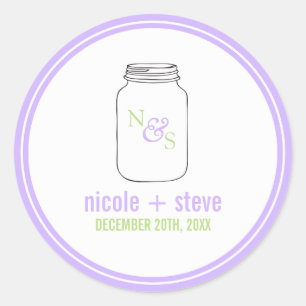 Lavender und Green Mason Jar Mit Monogramm Wedding Runder Aufkleber