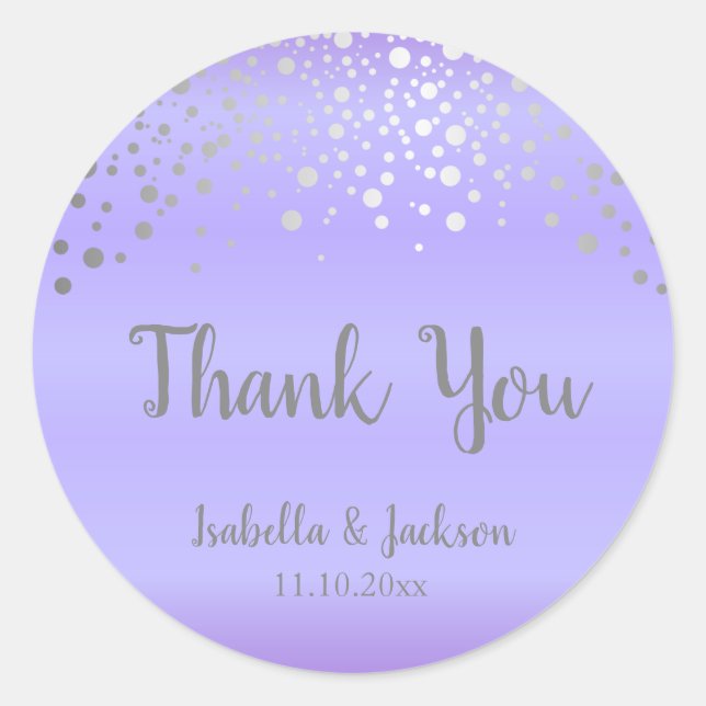 Lavender und Silver Confetti Dots Runder Aufkleber (Vorderseite)