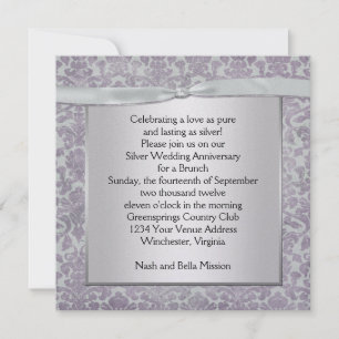 Lavender und Silver Damask 25. Hochzeit Anniversar Einladung