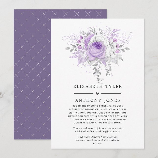 Lavender und Silver Floral Wedding Guest List Ankündigung (Vorne/Hinten)