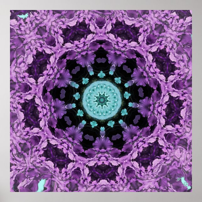 Lavender und Türkis Leaf Mandala Poster (Vorne)