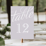 Lavender und White Elegante Script-Tischnummern Tischnummer<br><div class="desc">Einfache und elegante Tischnummer-Karten mit Kalligraphie-Stil-Skript-Schriftart. Passen Sie jede Karte mit Ihren Tischnummern an,  um Anzug jeder Größe Hochzeit oder Party. Klicken Sie auf Anpassen,  um den Schriftart und die Farbe der Zahl zu ändern oder die Hintergrundfarbe zu ändern,  um ein eigenes,  einzigartiges Design zu erstellen.</div>