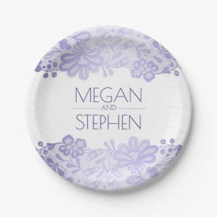 Lavender und White Lace Floral Elegante Hochzeit Pappteller