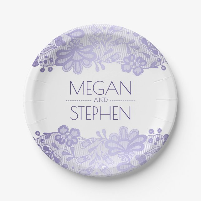 Lavender und White Lace Floral Elegante Hochzeit Pappteller (Vorderseite)