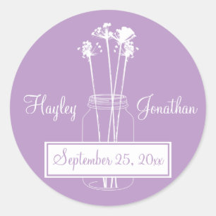 Lavender und White Mason Jar Save the Date Runder Aufkleber