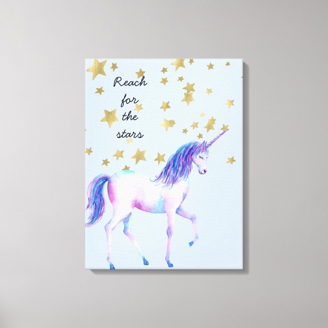Lavender Unicorn greifen nach Sternen Leinwanddruck (Vorderseite)