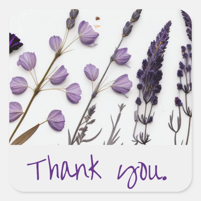 Lavender Vielen Dank Quadratischer Aufkleber (Vorderseite)