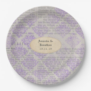 Lavender Vintag Newspaper Wedding Pappteller