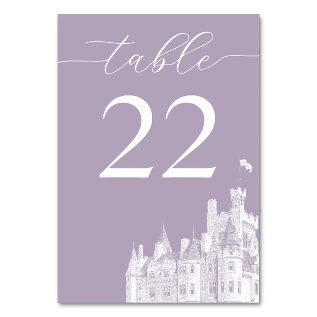 Lavender Vintage Castle Destination Wedding Tischnummer (Vorderseite)