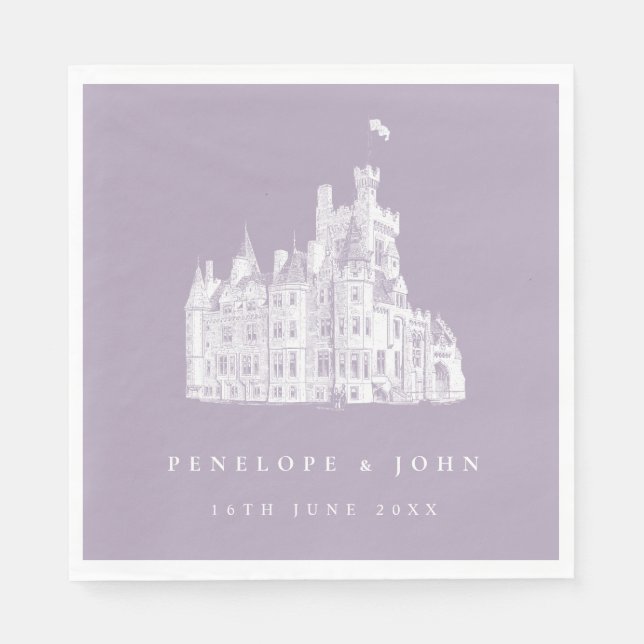 Lavender Vintage Castle Illustration Wedding Serviette (Vorderseite)