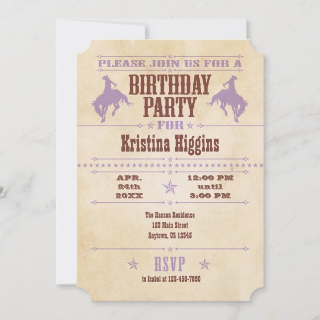 Lavender Vintage Cowboy Invitation Anniversaire (Devant)