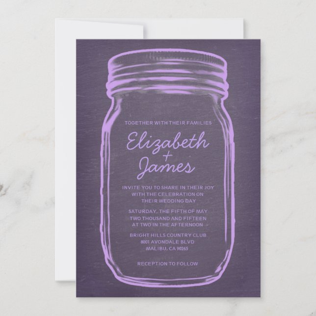 Lavender Vintage Mason Jar Mariage Invitations (Devant)