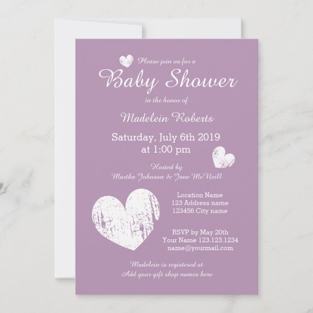 Lavender violet bébé invitation pour fille (Devant)