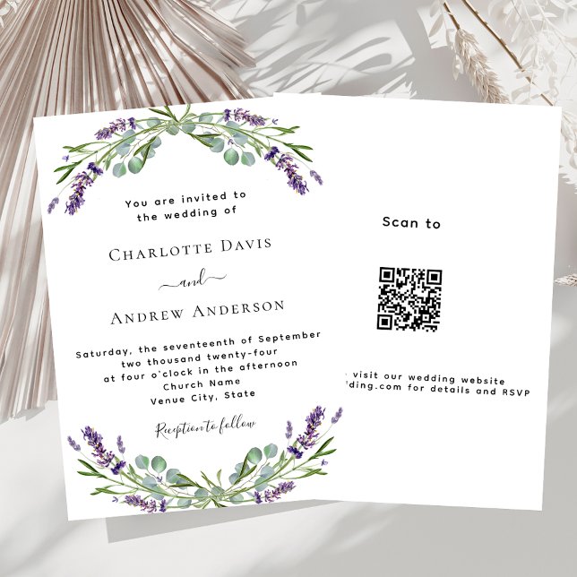 Lavender violet florale QR Details Hochzeit Einladung (Von Creator hochgeladen)