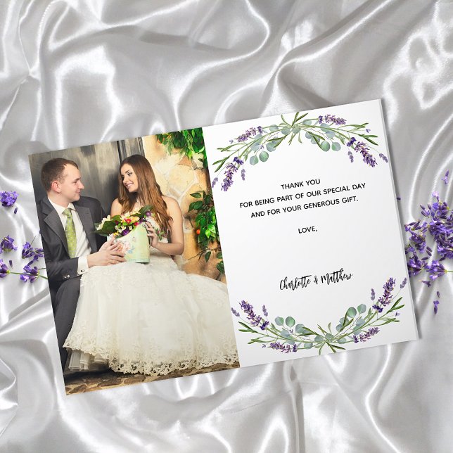 Lavender violet florals Foto Hochzeit danke Karte (Von Creator hochgeladen)