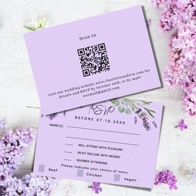 Lavender violet menu mariage QR réponse RSVP (Créateur téléchargé)